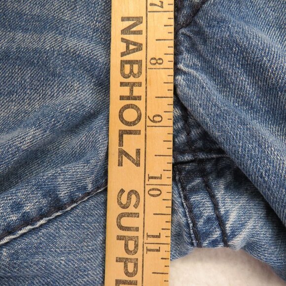 Express Rocco Jeans Mens Size 30 x 32 Distressed Bootcut Blue Denim Button Flap - Picture 10 of 11